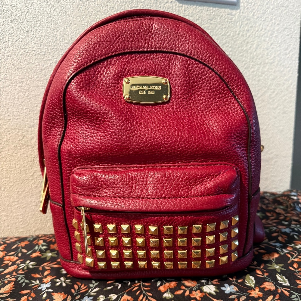 Michael Kors Red Leather Mini Backpack Handbag EUC